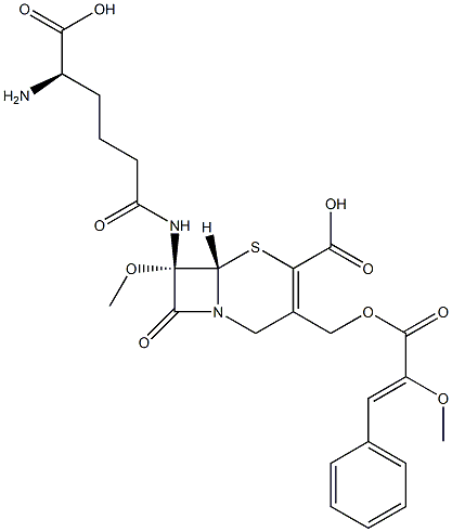 (7S)-7-[[(R)-5-Amino-5-carboxy-1-oxopentyl]amino]-3-[[(3-phenyl-2-methoxy-1-oxo-2-propenyl)oxy]methyl]-7-methoxycepham-3-ene-4-carboxylic acid 结构式