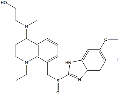 1-Ethyl-1,2,3,4-tetrahydro-4-[N-(2-hydroxyethyl)methylamino]-8-(5-fluoro-6-methoxy-1H-benzimidazol-2-ylsulfinylmethyl)quinoline Struktur