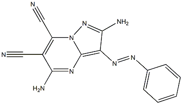 2-アミノ-3-(フェニルアゾ)-5-アミノピラゾロ[1,5-a]ピリミジン-6,7-ジカルボニトリル 化学構造式