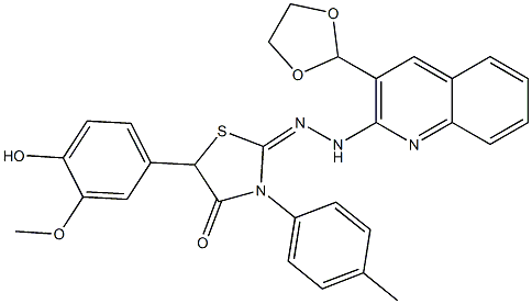 2-[2-[3-(1,3-Dioxolane-2-yl)quinoline-2-yl]hydrazono]-3-(4-methylphenyl)-5-(4-hydroxy-3-methoxyphenyl)thiazolidine-4-one