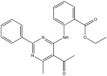 2-[(5-アセチル-2-フェニル-6-メチルピリミジン-4-イル)アミノ]安息香酸エチル 化学構造式