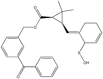 (1R,3S)-2,2-Dimethyl-3-[[(3E)-2,3,4,5-tetrahydro-2-oxothiophen]-3-ylidenemethyl]cyclopropane-1-carboxylic acid-3-benzoylbenzyl ester Struktur