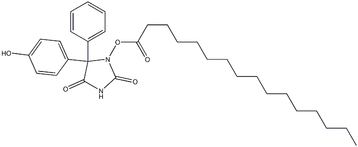 Palmitic acid [[tetrahydro-2,4-dioxo-5-phenyl-5-(4-hydroxyphenyl)-1H-imidazol]-1-yl] ester Struktur
