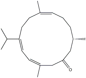 (3E,5E,9E,13S)-3,9,13-Trimethyl-6-isopropylcyclotetradeca-3,5,9-trien-1-one Struktur