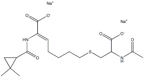 (Z)-7-[[2-アセチルアミノ-2-(ヒドロキシカルボニル)エチル]チオ]-2-[(2,2-ジメチルシクロプロピル)カルボニルアミノ]-2-ヘプテン酸ナトリウム 化学構造式