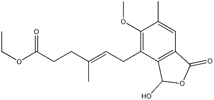 4-[(E)-5-エトキシカルボニル-3-メチル-2-ペンテニル]-3-ヒドロキシ-5-メトキシ-6-メチルフタリド 化学構造式