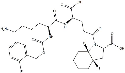 (2S,3aS,7aS)-Octahydro-1-[(4R)-4-[[(2S)-6-amino-2-[(2-bromobenzyloxy)carbonylamino]hexanoyl]amino]-4-carboxybutyryl]-1H-indole-2-carboxylic acid Struktur