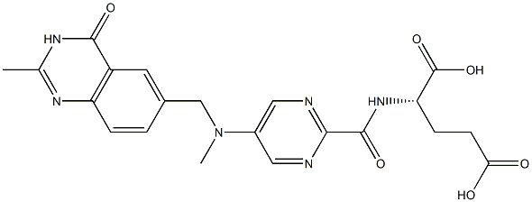 (2S)-2-[5-[N-Methyl-N-[[(3,4-dihydro-2-methyl-4-oxoquinazolin)-6-yl]methyl]amino]-2-pyrimidinylcarbonylamino]glutaric acid 结构式