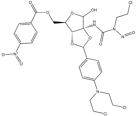 1-[2-O,3-O-[p-[ビス(2-クロロエチル)アミノ]ベンジリデン]-5-O-(p-ニトロベンゾイル)-D-リボフラノース-2-イル]-3-(2-クロロエチル)-3-ニトロソ尿素 化学構造式