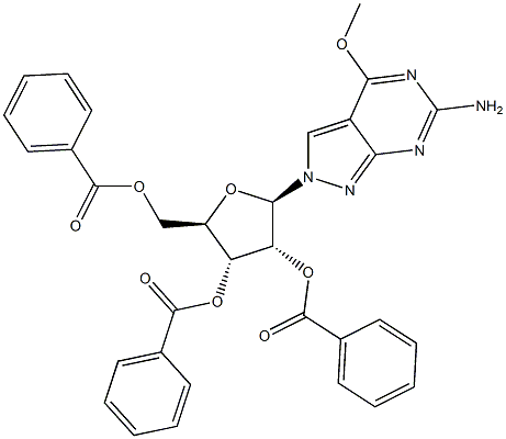 6-Amino-4-methoxy-2-(2,3,5-tri-O-benzoyl-beta-D-ribofuranosyl)-2H-pyrazolo[3,4-d]pyrimidine Structure
