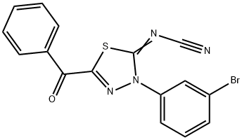 2-ベンゾイル-4-(3-ブロモフェニル)-5-シアンイミノ-4,5-ジヒドロ-1,3,4-チアジアゾール 化学構造式