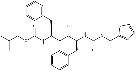 Carbamic acid, N-[(1S,2S,4S)-2-hydroxy-4-[[(2-methylpropoxy)carbonyl]amino]-5-phenyl-1-(phenylmethyl)pentyl]-, 5-thiazolylmethyl ester Structure