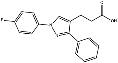 JR-6872, 3-(1-(4-Fluorophenyl)-3-phenyl-1H-pyrazol-4-yl)propanoic acid, 97% Struktur