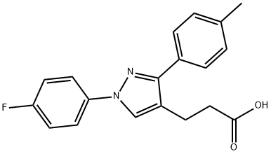 JR-6878, 3-(1-(4-Fluorophenyl)-3-p-tolyl-1H-pyrazol-4-yl)propanoic acid, 97% Structure