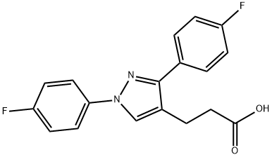 JR-6896, 3-(1,3-bis(4-Fluorophenyl)-1H-pyrazol-4-yl)propanoic acid, 97% Struktur