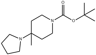1-Piperidinecarboxylic acid, 4-methyl-4-(1-pyrrolidinyl)-, 1,1-dimethylethyl ester Struktur