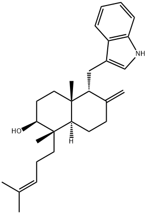 (1S,8aα)-Decahydro-5α-(1H-indol-3-ylmethyl)-1β,4aβ-dimethyl-6-methylene-1-(4-methyl-3-pentenyl)naphthalen-2β-ol Structure