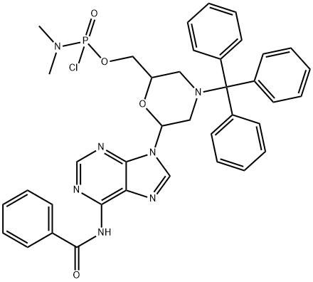 Phosphoramidochloridic acid, N,N-dimethyl-, [6-[6-(benzoylamino)-9H-purin-9-yl]-4-(triphenylmethyl)-2-morpholinyl]methyl ester|PHOSPHORAMIDOCHLORIDIC ACID, N,N-DIMETHYL-, [6-[6-(BENZOYLAMINO)-9H-PURIN-9-YL]-4-(TRIPHENYLMETHYL)-2-MORPHOLINYL]METHYL ESTER