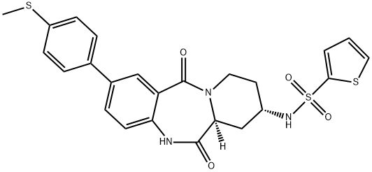 2-(4-メチルチオフェニル)-8β-[(2-チエニル)スルホニルアミノ]-7,8,9,10-テトラヒドロピリド[2,1-c][1,4]ベンゾジアゼピン-6,12(5H,6aβH)-ジオン 化学構造式