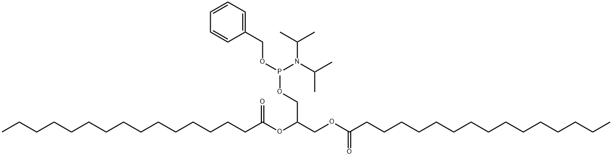 Hexadecanoic acid, (1R)-1-bis(1-methylethyl)amino(phenylmethoxy)phosphinooxymethyl-1,2-ethanediyl ester Structure
