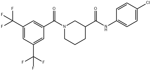 N-(4-クロロフェニル)-1-[3,5-ビス(トリフルオロメチル)ベンゾイル]ピペリジン-3-カルボアミド 化学構造式
