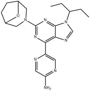 2-Pyrazinamine, 5-[9-(1-ethylpropyl)-2-(8-oxa-3-azabicyclo[3.2.1]oct-3-yl)-9H-purin-6-yl]- 结构式