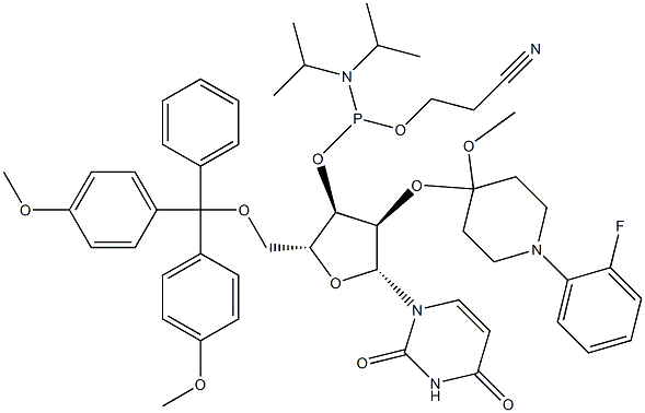 N-blocked-5'-O-DMT-2'-O-Fpmp CED uridine phosphoramidite Structure
