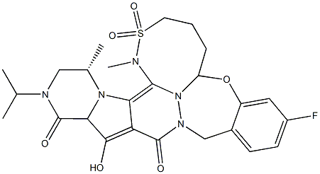 8H-7,10-Methanocyclopropa[18,19][1,10,3,6]dioxadiazacyclononadecino[11,12-b]quinoxaline-8-carboxylic acid, 5-(1,1-dimethylethyl)-1,1a,3,4,5,6,9,10,18,19,20,21,22,22a-tetradecahydro-14-methoxy-3,6-dioxo-, (1aR,5S,8S,10R,22aR)- Structure