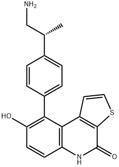 9-[4-[(R)-1-アミノプロパン-2-イル]フェニル]-8-ヒドロキシチエノ[2,3-c]キノリン-4(5H)-オン 化学構造式
