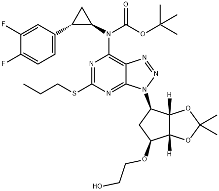 Carbamic acid, N-[(1R,2S)-2-(3,4-difluorophenyl)cyclopropyl]-N-[5-(propylthio)-3-[(3aS,4R,6S,6aR)-tetrahydro-6-(2-hydroxyethoxy)-2,2-dimethyl-4H-cyclopenta-1,3-dioxol-4-yl]-3H-1,2,3-triazolo[4,5-d]pyrimidin-7-yl]-, 1,1-dimethylethyl ester