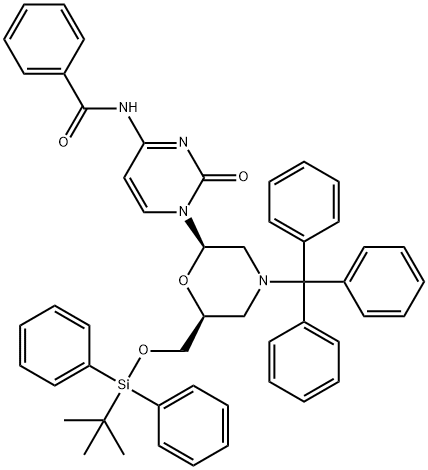 N-benzoyl-7-O-(tert-butyldiphenylsilyl)-N-trityl morpholinocytidine Struktur