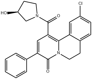 1-[[(3S)-3-ヒドロキシピロリジノ]カルボニル]-3-フェニル-6,7-ジヒドロ-10-クロロ-4H-ベンゾ[a]キノリジン-4-オン 化学構造式
