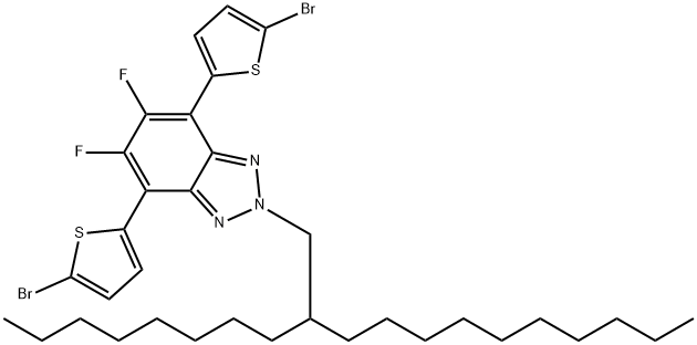 IN1607, 4,7-Bis(5-bromothiophen-2-yl)-5,6-difluoro-2-(2-octyldodecyl)-2H-benzo[d][1,2,3]triazole Struktur