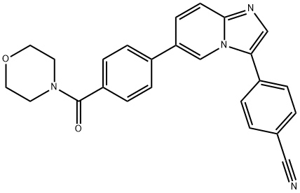 4-[6-[4-(4-吗啉基羰基)苯基]咪唑并[1,2-A]吡啶-3-基]苄腈, 1464151-33-4, 结构式