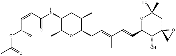 (2Z,4S)-4-(乙酰氧基)-N-[(2R,3R,5S,6S)-6-[(2E,4E)-5-[(3R,4R,5R,7S)-4,7-二羟基-7-甲基-1,6-二氧杂螺[2.5]辛-5-基]-3-甲基-2,4-戊二烯-1-基]四氢-2,5-二甲基-2H-吡喃-3-基]-2-戊烯酰胺, 146478-72-0, 结构式