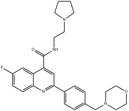 N-[2-(ピロリジン-1-イル)エチル]-6-フルオロ-2-[4-(モルホリノメチル)フェニル]キノリン-4-カルボアミド 化学構造式