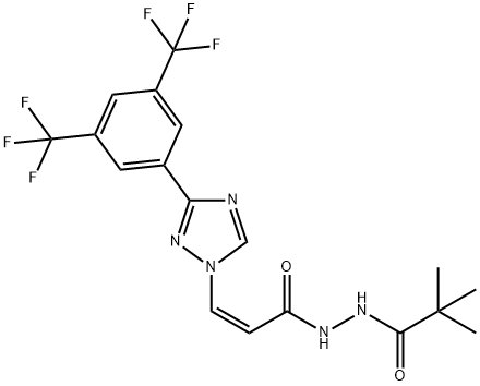 2-Propenoic acid, 3-[3-[3,5-bis(trifluoromethyl)phenyl]-1H-1,2,4-triazol-1-yl]-, 2-(2,2-dimethyl-1-oxopropyl)hydrazide, (2Z)- Structure