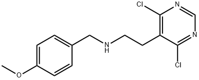 [2-(4,6-Dichloro-pyrimidin-5-yl)-ethyl]-(4-methoxy-benzyl)-amine 5-Pyrimidineethanamine, 4,6-dichloro-N-[(4-methoxy]- Structure
