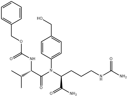 L-Ornithinamide, N-[(phenylmethoxy)carbonyl]-L-valyl-N5-(aminocarbonyl)-N-[4-(hydroxymethyl)phenyl]- Structure