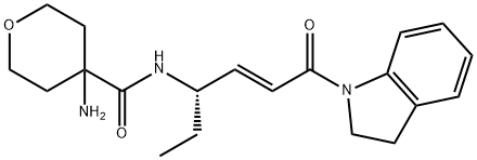 2H-Pyran-4-carboxamide, 4-amino-N-[(1S,2E)-4-(2,3-dihydro-1H-indol-1-yl)-1-ethyl-4-oxo-2-buten-1-yl]tetrahydro- Structure