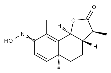 (3S)-8-ヒドロキシイミノ-3aβ,4,5,5a,8,9bα-ヘキサヒドロ-3β,5aα,9-トリメチルナフト[1,2-b]フラン-2(3H)-オン 化学構造式