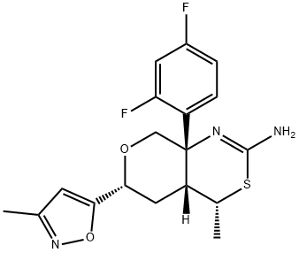 Pyrano[3,4-d][1,3]thiazin-2-amine, 8a-(2,4-difluorophenyl)-4,4a,5,6,8,8a-hexahydro-4-methyl-6-(3-methyl-5-isoxazolyl)-, (4R,4aR,6R,8aS)- Struktur