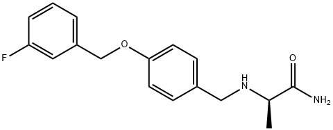 Nα-[4-(3-フルオロベンジルオキシ)ベンジル]-D-アラニンアミド 化学構造式
