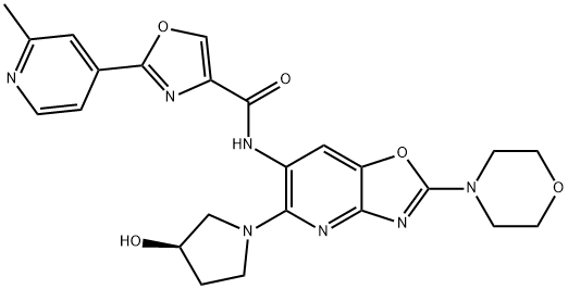 4-Oxazolecarboxamide, N-[5-[(3R)-3-hydroxy-1-pyrrolidinyl]-2-(4-morpholinyl)oxazolo[4,5-b]pyridin-6-yl]-2-(2-methyl-4-pyridinyl)-,1801344-14-8,结构式