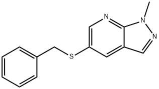 1H-Pyrazolo[3,4-b]pyridine, 1-methyl-5-[(phenylmethyl)thio]- 结构式