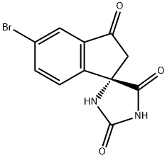 Spiro[imidazolidine-4,1'-[1H]indene]-2,3',5(2'H)-trione, 5'-bromo-, (1'S)- Structure