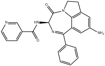 (3R)-1-フェニル-3-(3-ピリジニルカルボニルアミノ)-9-アミノ-3,4,6,7-テトラヒドロピロロ[3,2,1-jk][1,4]ベンゾジアゼピン-4-オン 化学構造式