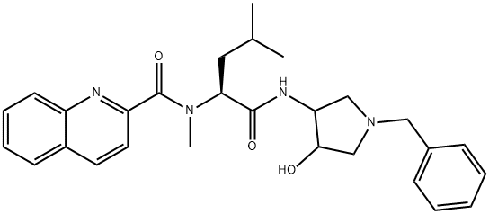 2-Quinolinecarboxamide,N-[1-[[[4-hydroxy-1-(phenylmethyl)-3-pyrrolidinyl]amino]carbonyl]-3-methylbutyl]-N-methyl-,[3(S)]-[partial]-(9CI) Struktur