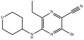 3-bromo-6-ethyl-5-((tetrahydro-2H-pyran-4-yl)amino)pyrazine-2-carbonitrile, 2043019-98-1, 结构式