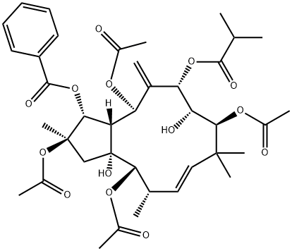 2,5,9,14-四乙酰氧基-3-苯甲酰基氧基-8,15-二羟基-7-异丁酰氧基-6(17),11E-麻风树属二烯, 210108-88-6, 结构式